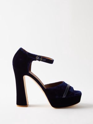 Malone Souliers - Yuri 125 Velvet Platform Sandals - Womens - Blue