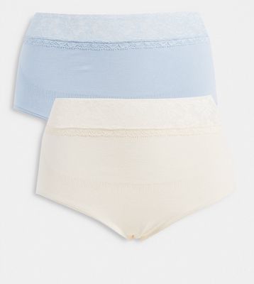Mama. licious Maternity 2 pack high waisted briefs with lace detail in light blush and light blue-Multi