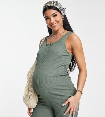 Mama. Licious Maternity button front romper in khaki-Green
