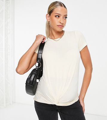 Mama.Licious Maternity T-shirt with twist front in cream-White