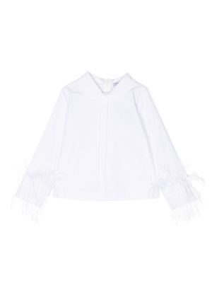 MAMA LUMA KIDS feather-detail long-sleeve blouse - White