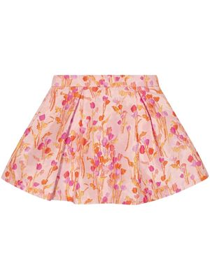 MAMA LUMA KIDS floral-embroidered pleated skirt - Orange