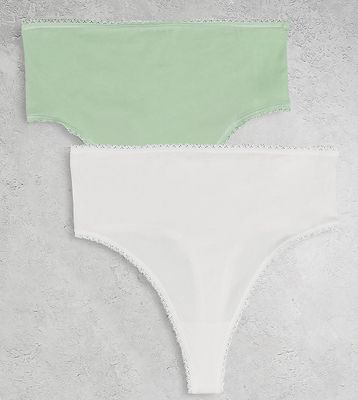 Mamalicious Maternity 2 pack high waisted thong in white and sage green-Multi