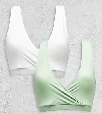 Mamalicious Maternity 2-pack nursing bras in white and sage green-Multi
