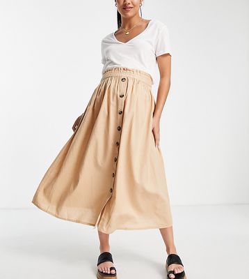 Mamalicious Maternity button front midi skirt in beige-Neutral