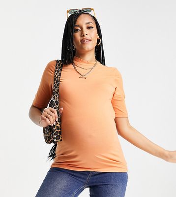 Mamalicious Maternity cotton funnel neck t-shirt in peach-Orange