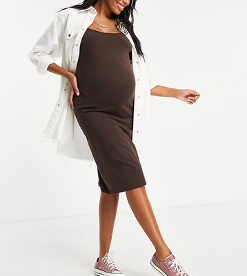 Mamalicious Maternity cotton square neck jersey dress in brown
