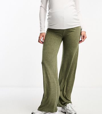 Mamalicious Maternity jersey wide leg pants in khaki-Green