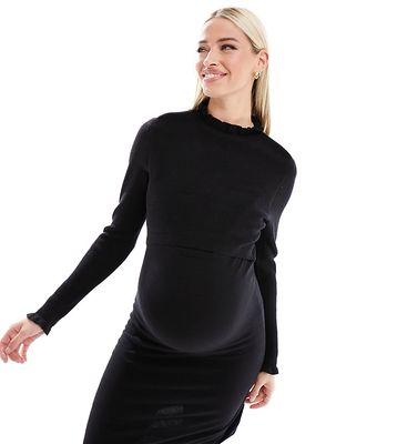 Mamalicious Maternity knit midi dress in black
