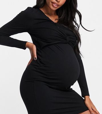 Mamalicious Maternity knot front mini dress in black