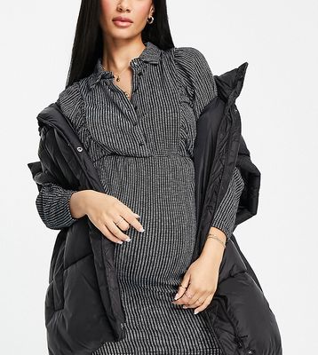Mamalicious Maternity mini shirt dress in black and white plaid - MULTI