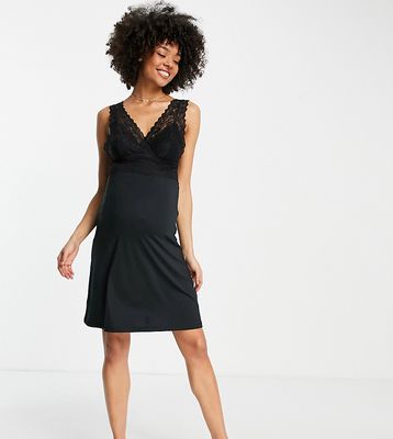 Mamalicious Maternity nightie with lace detail in black - BLACK