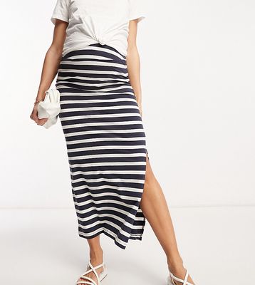 Mamalicious Maternity over the bump maxi skirt in navy and white stripe-Multi