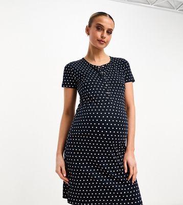 Mamalicious Maternity polka dot nightdress with nursing function in navy and pink