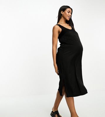 Mamalicious Maternity satin midi dress in black