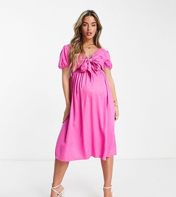 Mamalicious Maternity tie detail midi dress in pink
