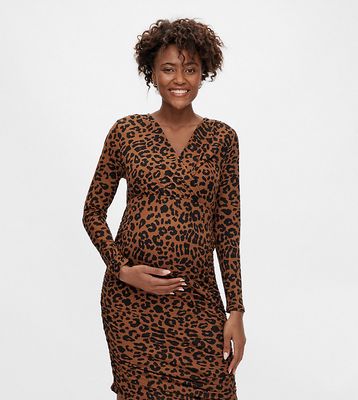 Mamalicious Maternity wrap dress in leopard print - MULTI