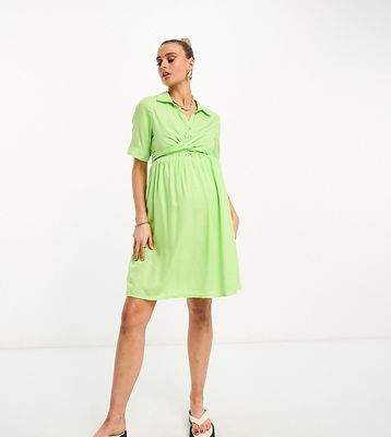 Mamalicious Maternity wrap front shirt midi dress in green