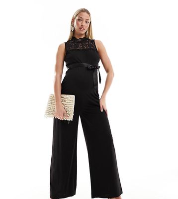 Mamalicius Maternity lace high neck jumpsuit in black