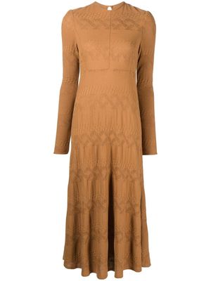 Mame Kurogouchi flared patterned-jacquard dress - Brown