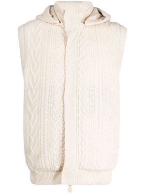 Man On The Boon. cable-knit hooded vest - White