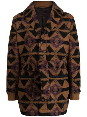 Man On The Boon. intarsia-knit shawl-collar coat - Brown