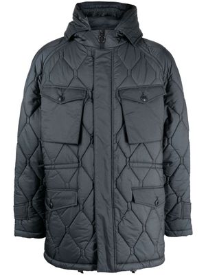 Man On The Boon. multi-pocket hooded quilted jacket - Blue