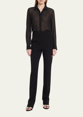 Manche Sheer Button-Front Blouse