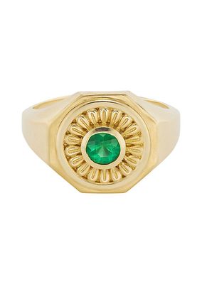 Mandala 18K Yellow Gold & Emerald Octagonal Signet Ring