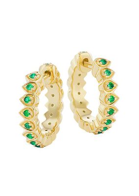 Mandala Petal 18K Yellow Gold & Emerald Huggie Hoop Earrings