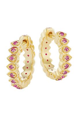 Mandala Petal 18K Yellow Gold & Pink Sapphire Huggie Hoop Earrings