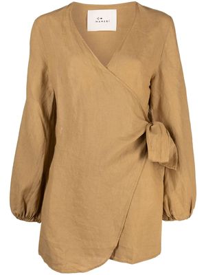 Manebi Biarritz linen wrap minidress - Brown