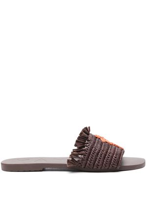 Manebi fringed raffia slides - Brown