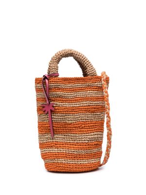 Manebi striped raffia bucket bag - Orange