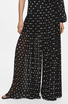 MANGO Adela Polka Dot Pleated Chiffon Palazzo Pants in Black 