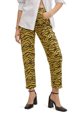 MANGO Animal Print High Waist Nonstretch Ankle Jeans in Mustard