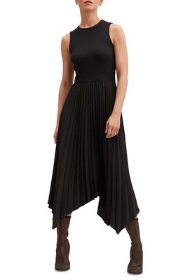 MANGO Asymmetric Pleat Midi Dress in Black