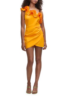 MANGO Asymmetric Ruffle Sleeveless Minidress in Orange