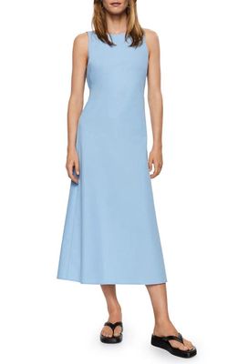 MANGO Back Cutout Cotton Midi Dress in Sky Blue