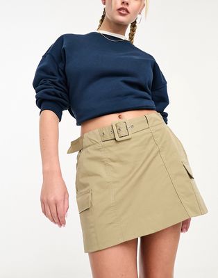 Mango belt detail cargo mini skirt in beige-Neutral