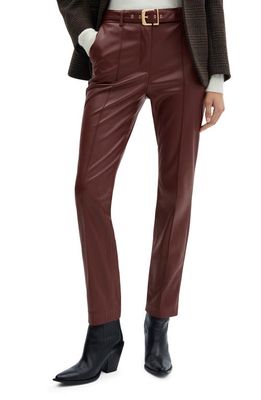 MANGO Belted Faux Leather Pants in Wine