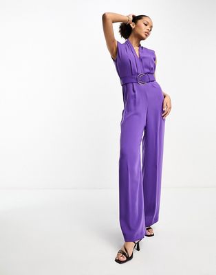 Mango belted jumpsuit in purple-Black