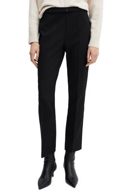 MANGO Belted Straight Leg Ankle Pants in Black