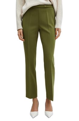 MANGO Belted Straight Leg Ankle Pants in Green