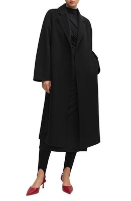 MANGO Belted Wool Blend Coat in Black