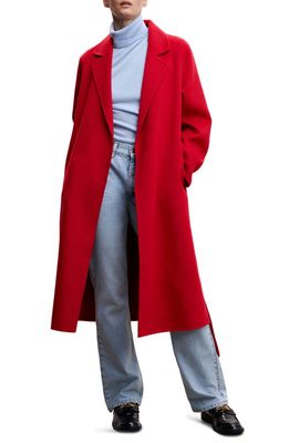 MANGO Belted Wool Blend Coat in Red