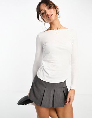 Mango boat neck long sleeve top in white