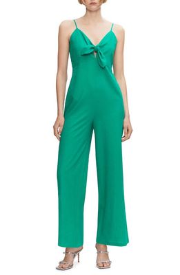MANGO Bow Front Linen Blend Jumpsuit in Green
