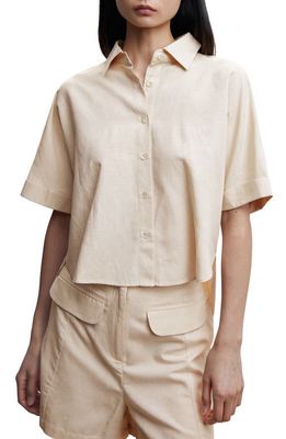MANGO Boxy Button-Up Blouse in Beige