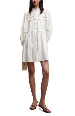 MANGO Broderie Anglaise Yoke Cotton Dress in Off White